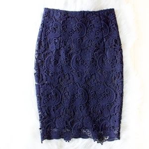 Zara Navy Floral Lace Knee Length Pencil Skirt